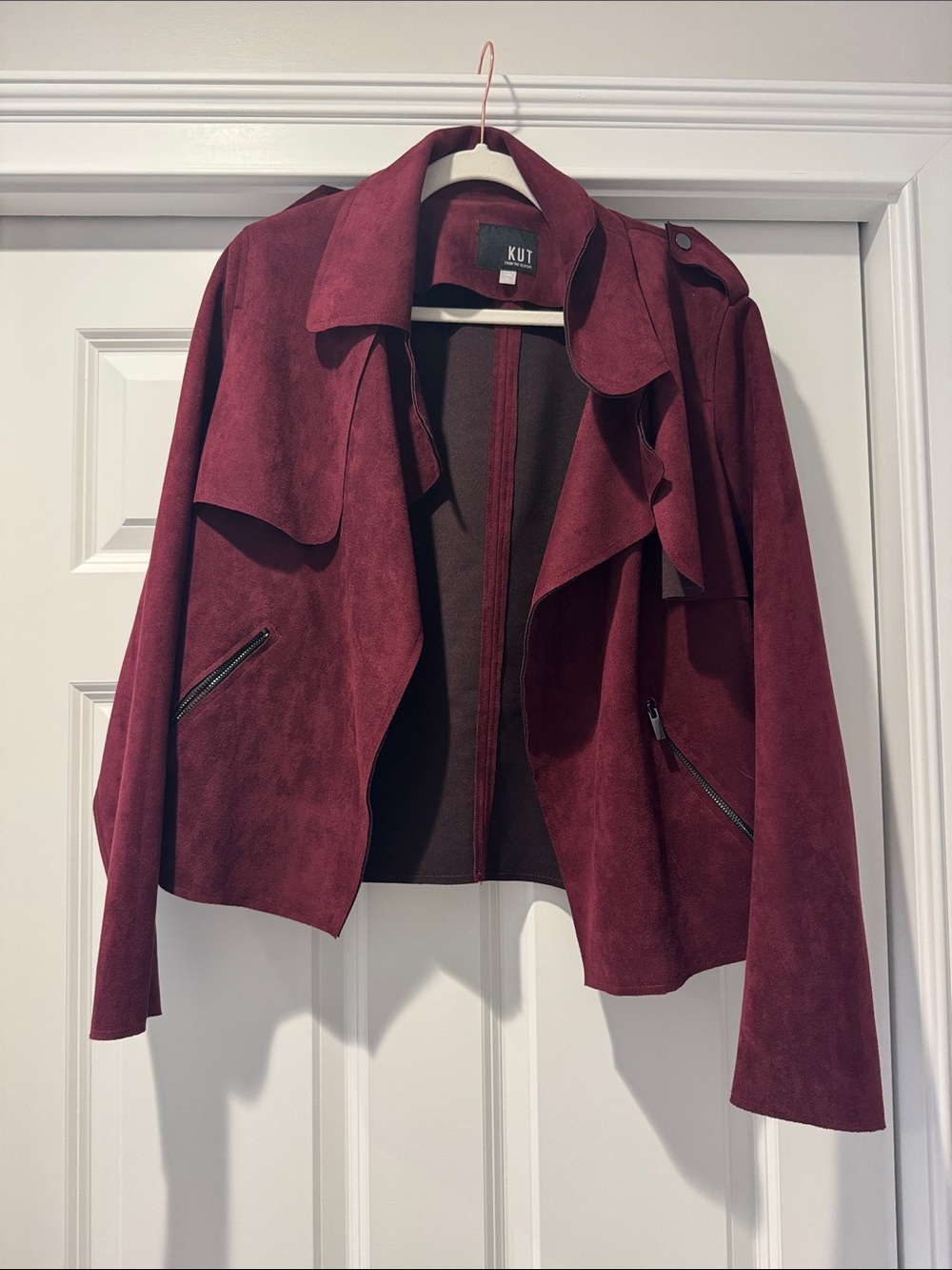 Kut from the Kloth Wine Suede Draped Moto Jacket